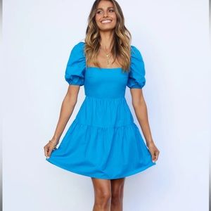 NEW Hello Molly BEST WEEKEND DRESS BLUE — blue dress with puffy sleeves